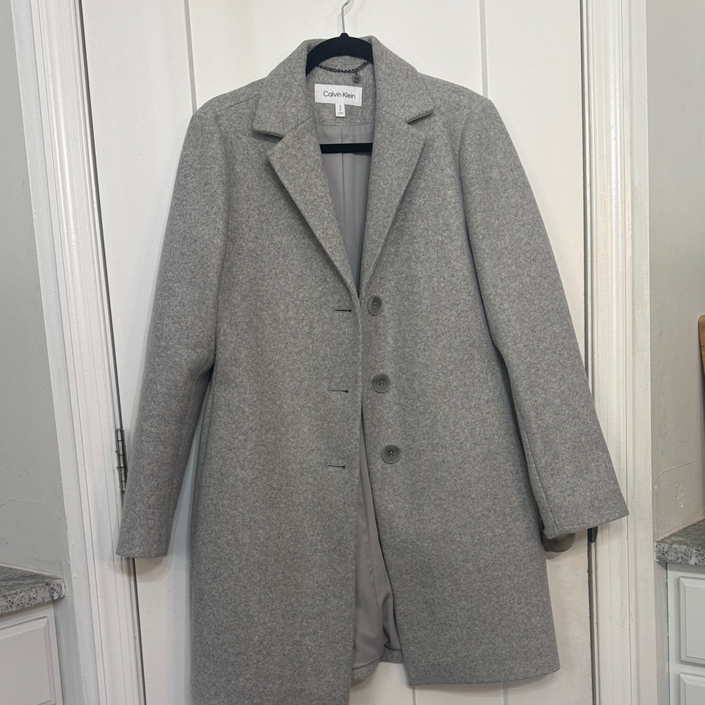 Calvin Klein Light Gray Wool Blend Pea Coat